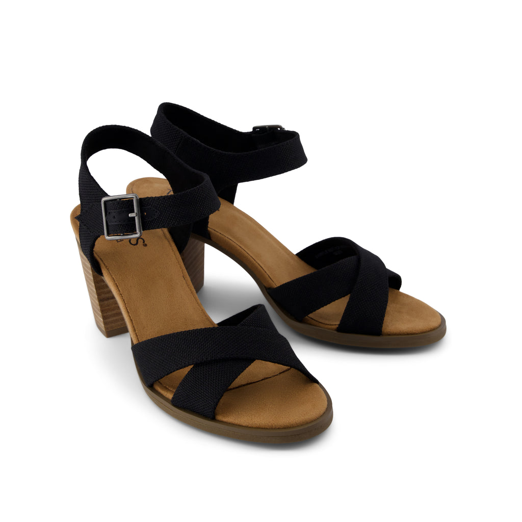 Majorca Strappy Heeled Sandal - Black Woven Melange Front View