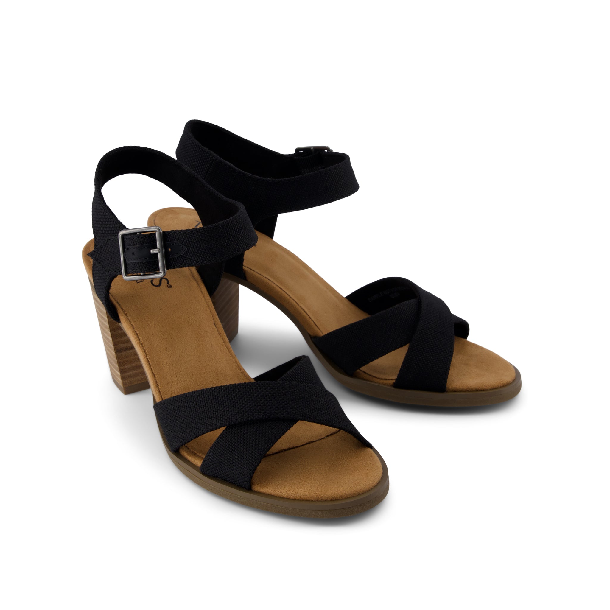 Majorca Strappy Heeled Sandal - Black Woven Melange Front View