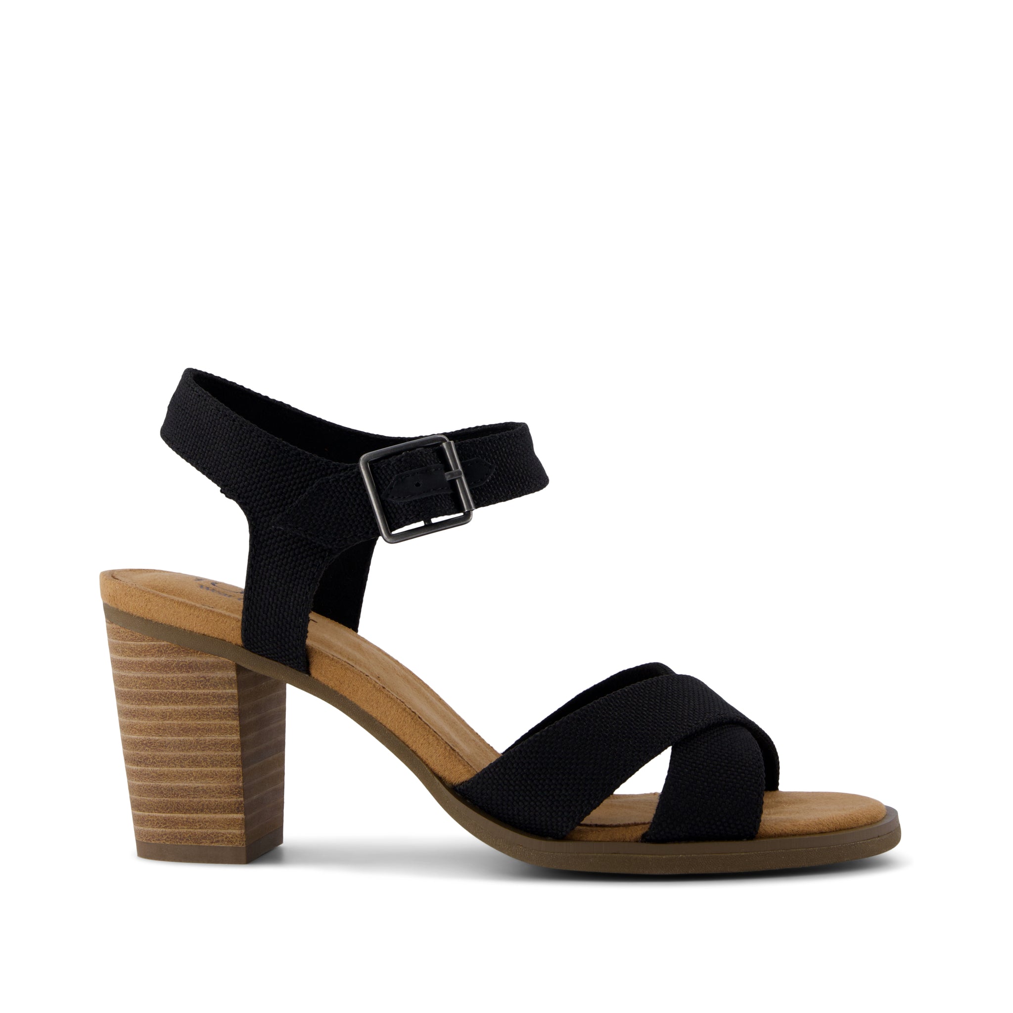 Majorca Strappy Heeled Sandal - Black Woven Melange Side View