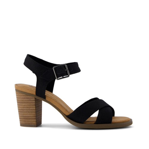 Majorca Strappy Heeled Sandal - Black Woven Melange Side View
