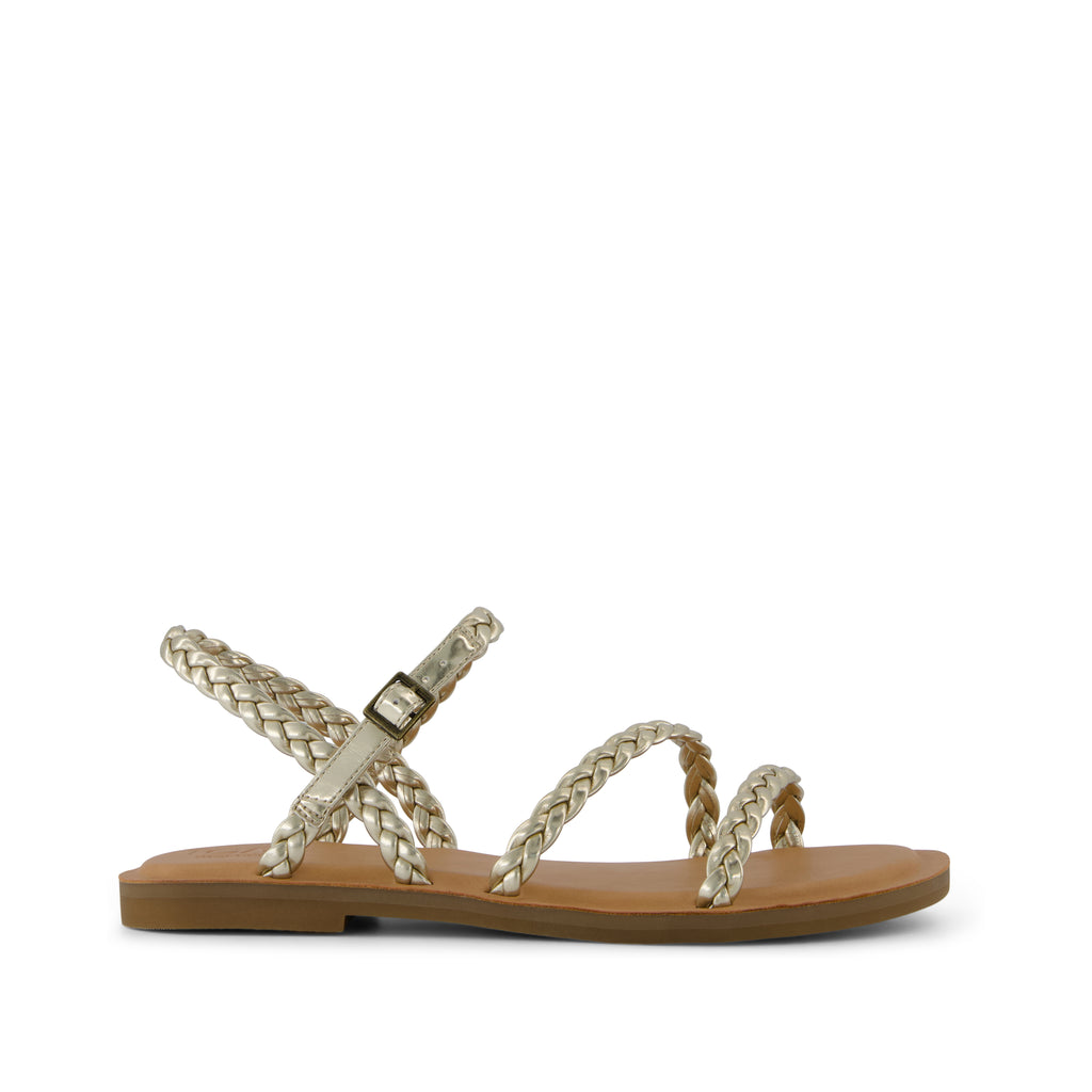 Kira Strappy Sandal - Gold Metallic Synthetic Braid Side View