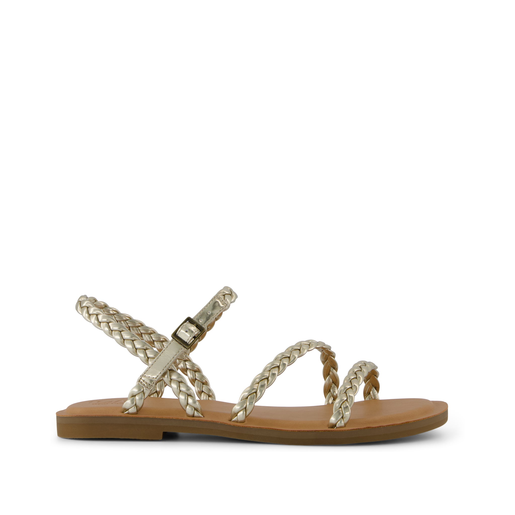 Kira Strappy Sandal - Gold Metallic Synthetic Braid Side View