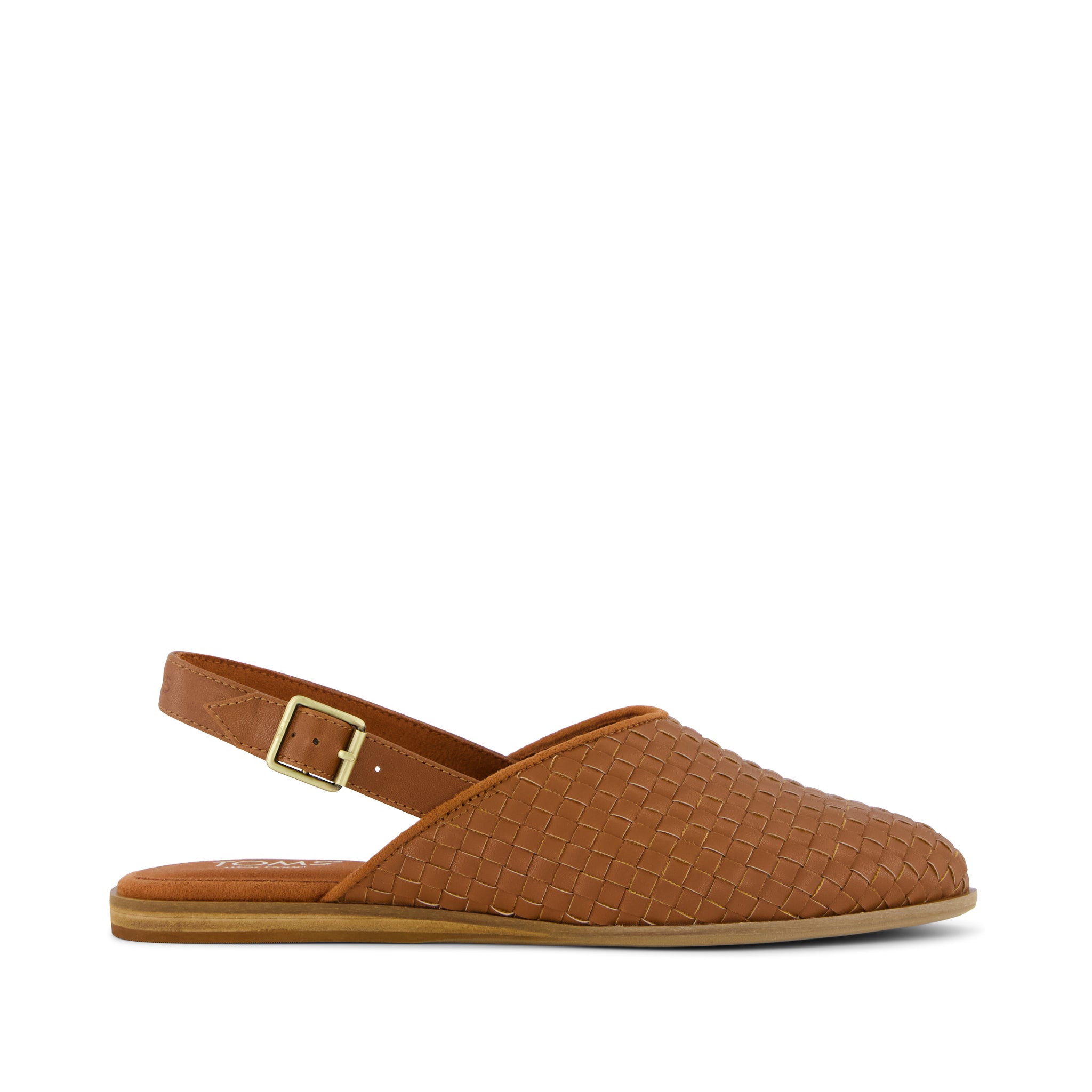 Jade Slingback Flat - Amber Brown Basketweave Side View