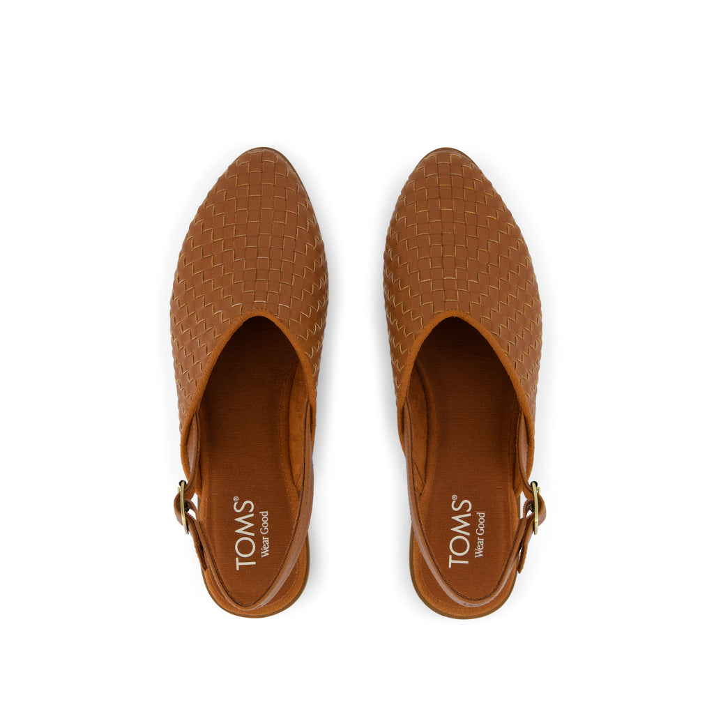 Jade Slingback Flat - Amber Brown Basketweave Top View