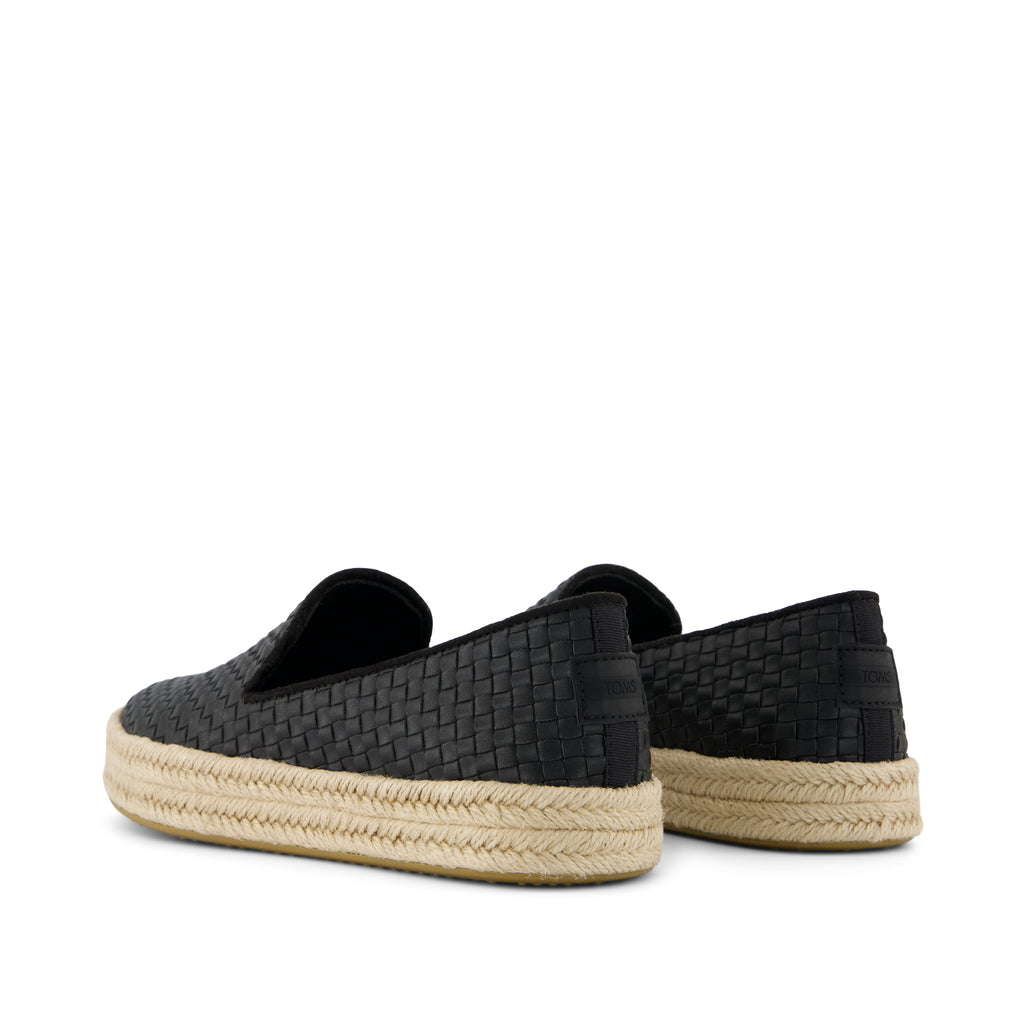 Carolina Espadrille - Black Woven Basket PU Leather Back View
