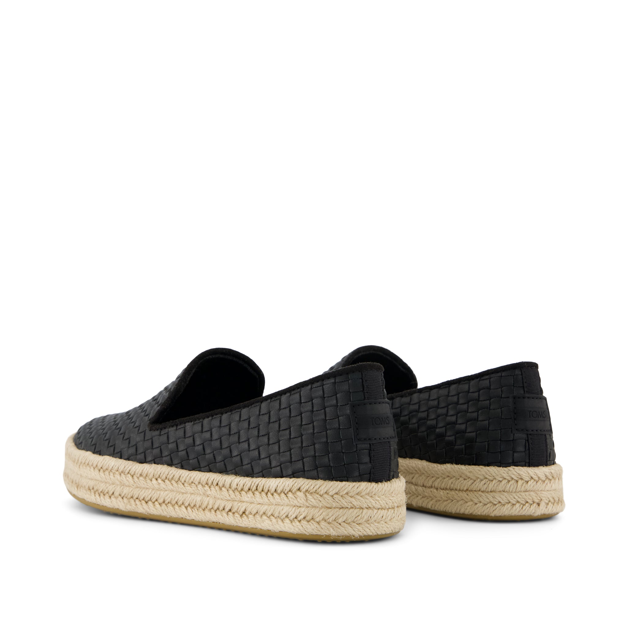 Carolina Espadrille - Black Woven Basket PU Leather Back View