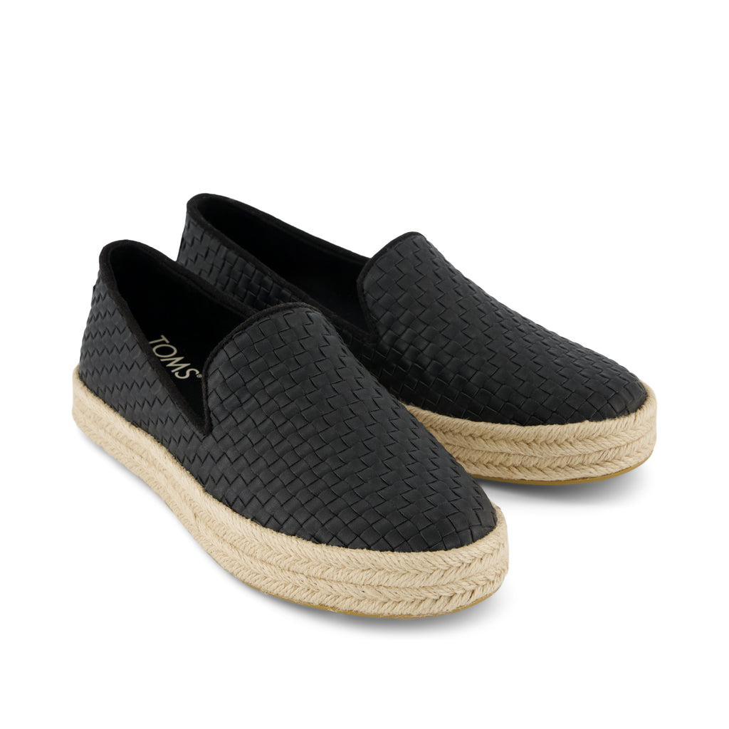 Carolina Espadrille - Black Woven Basket PU Leather Front View