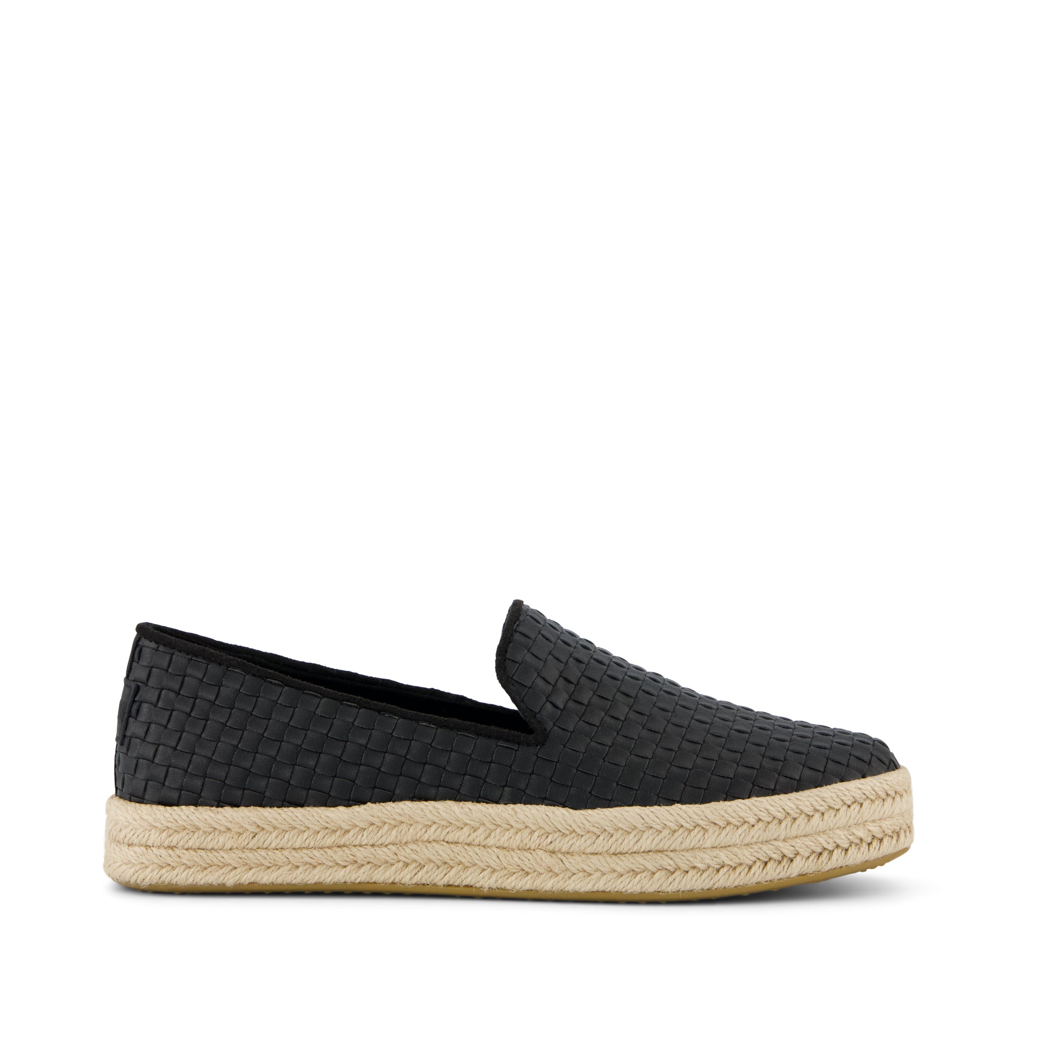 Carolina Espadrille - Black Woven Basket PU Leather Side View