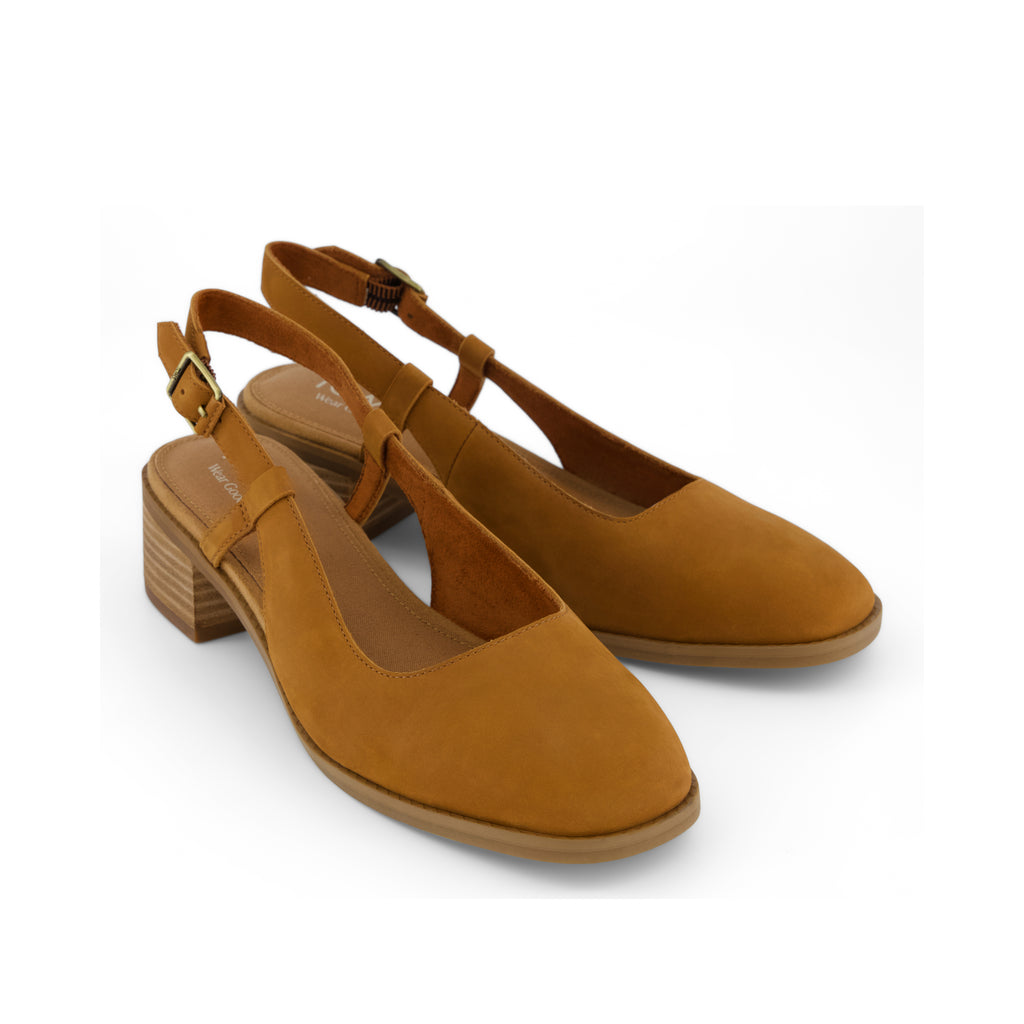 Jaclyn Slingback Heel - Amber Brown Nubuck Leather Front View