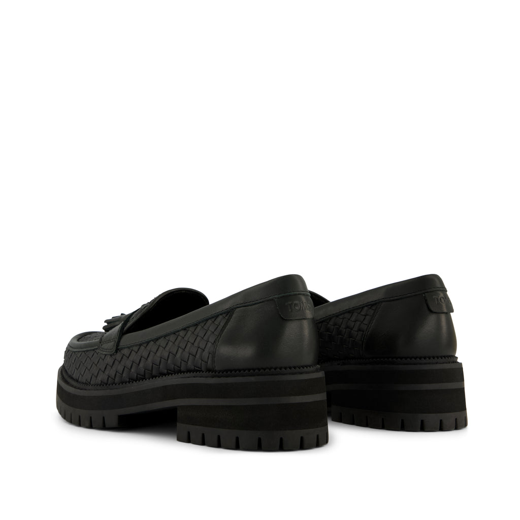 Cara Loafer - Black Leather Basketweave Back View