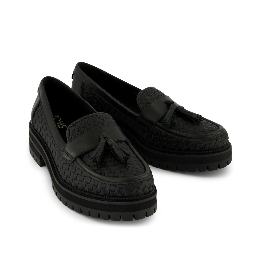 Cara Loafer - Black Leather Basketweave Front View