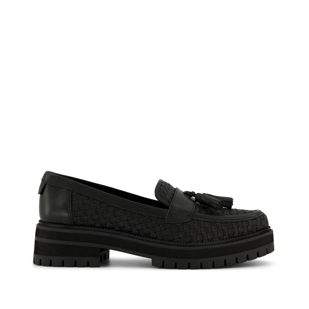 Cara Loafer - Black Leather Basketweave Side View
