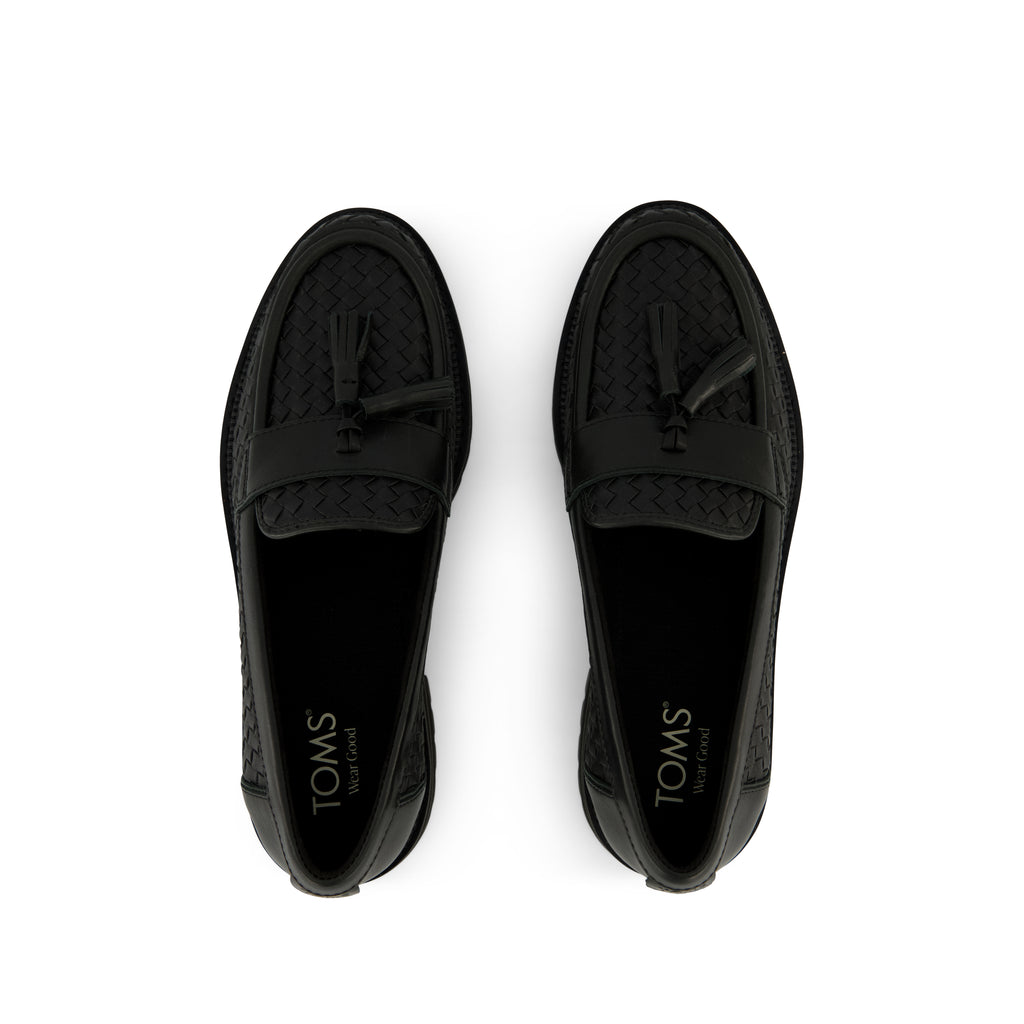 Cara Loafer - Black Leather Basketweave Top View