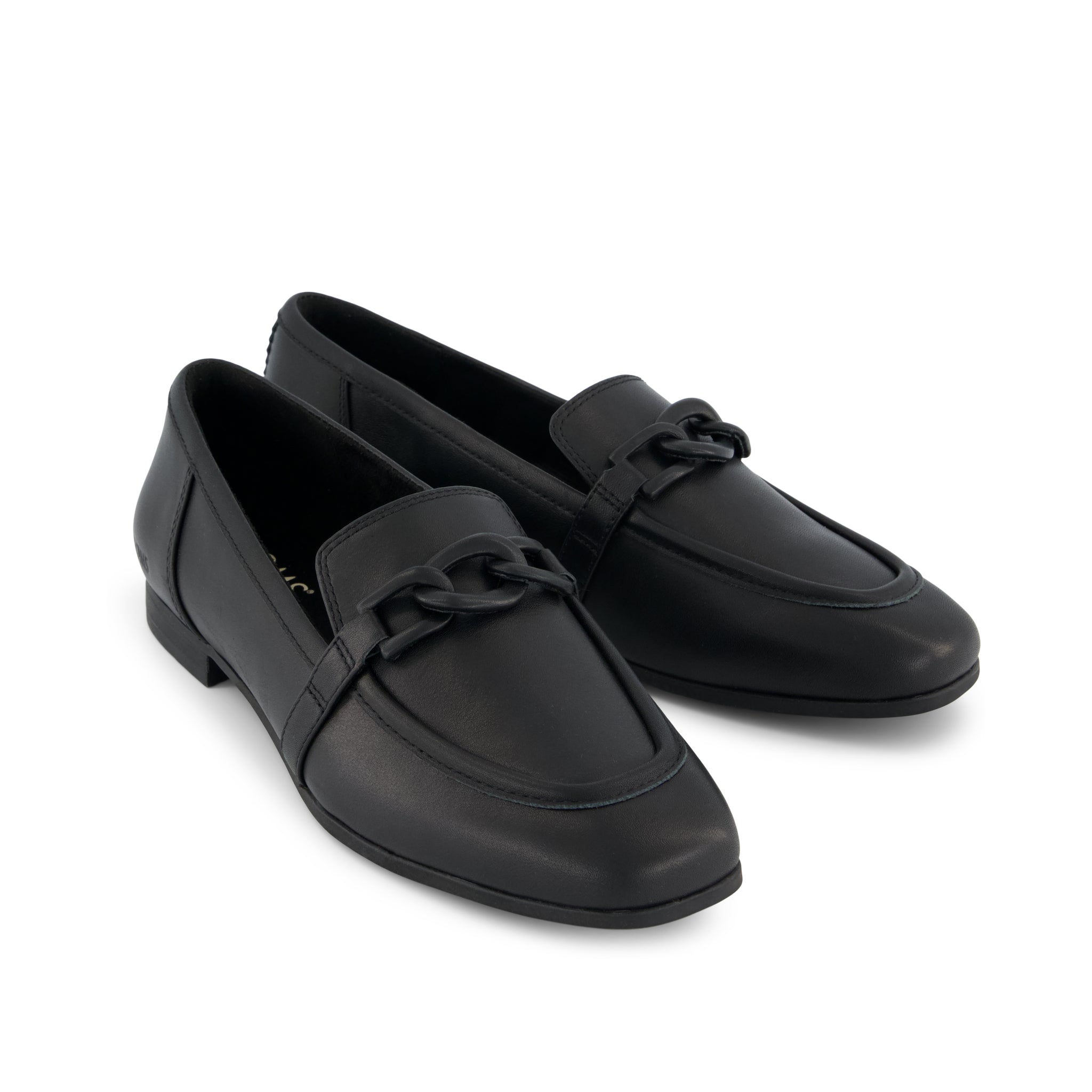 Lynette Loafer - All Black Leather with Chain Front View