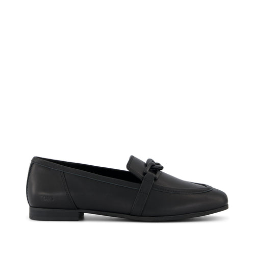 Lynette Loafer - All Black Leather with Chain Side View