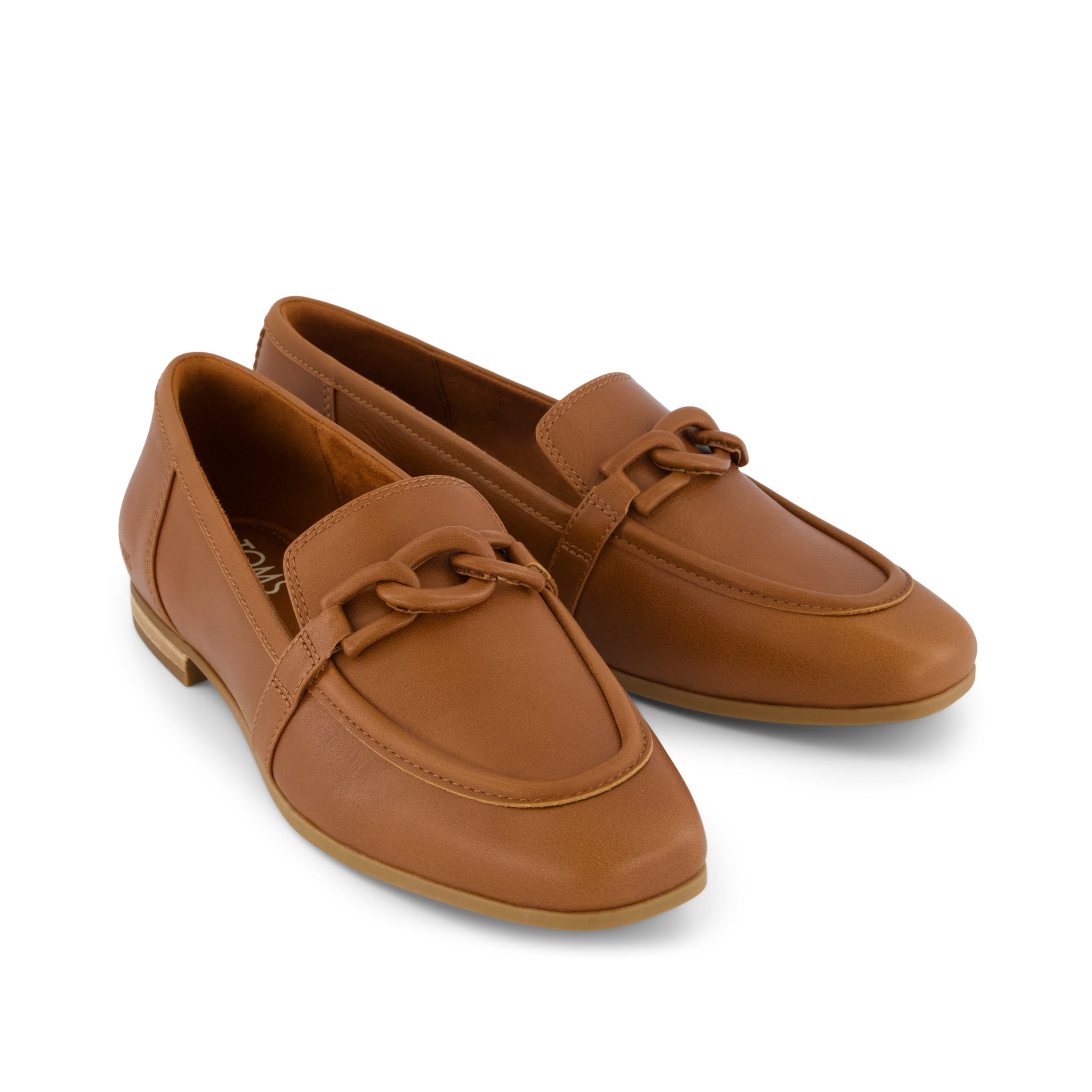 Lynette Loafer - Amber Brown Leather with Chain Front View