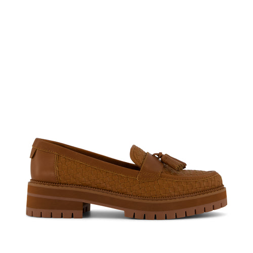 Cara Loafer - Amber Brown Leather Basketweave Side View