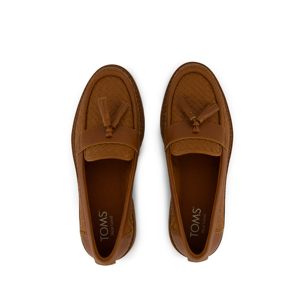 Cara Loafer - Amber Brown Leather Basketweave Top View