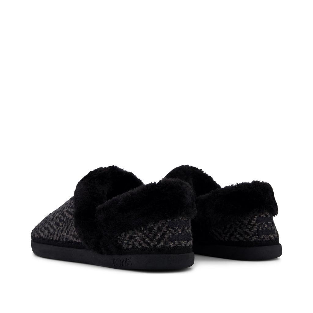 Oslo Convertible Slipper - Black Herringbone Back View