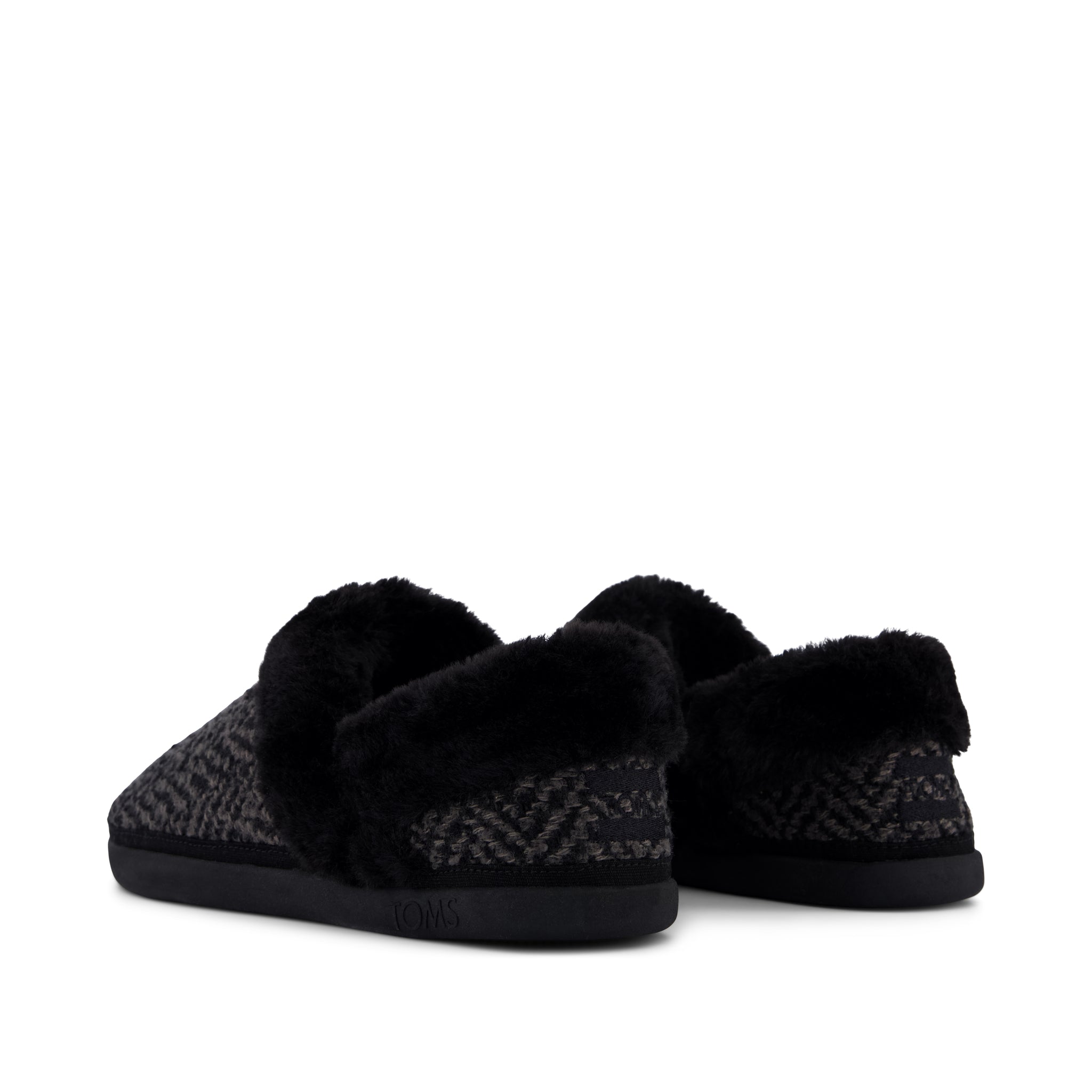 Oslo Convertible Slipper - Black Herringbone Back View