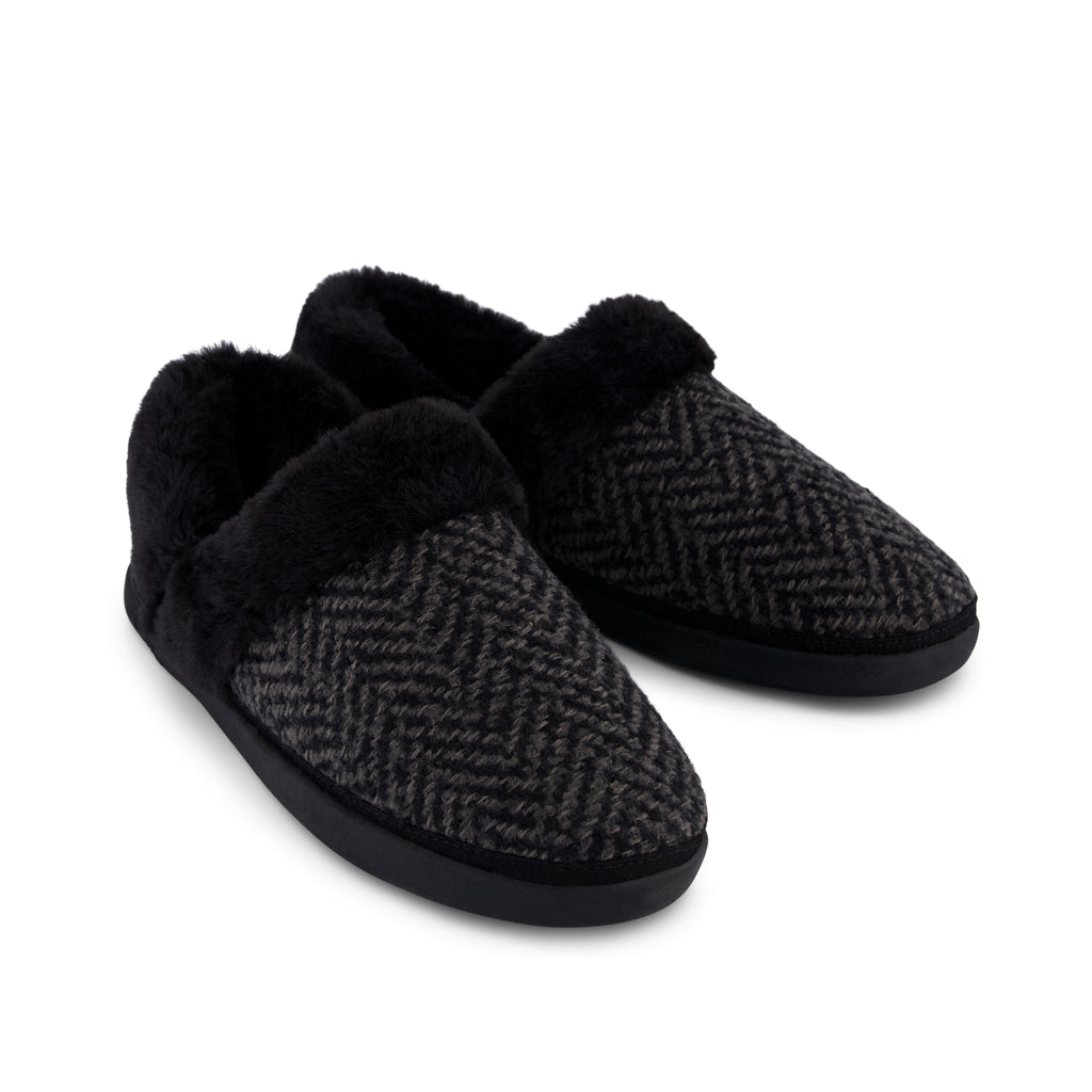 Oslo Convertible Slipper - Black Herringbone Front View