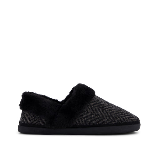Oslo Convertible Slipper - Black Herringbone Side View