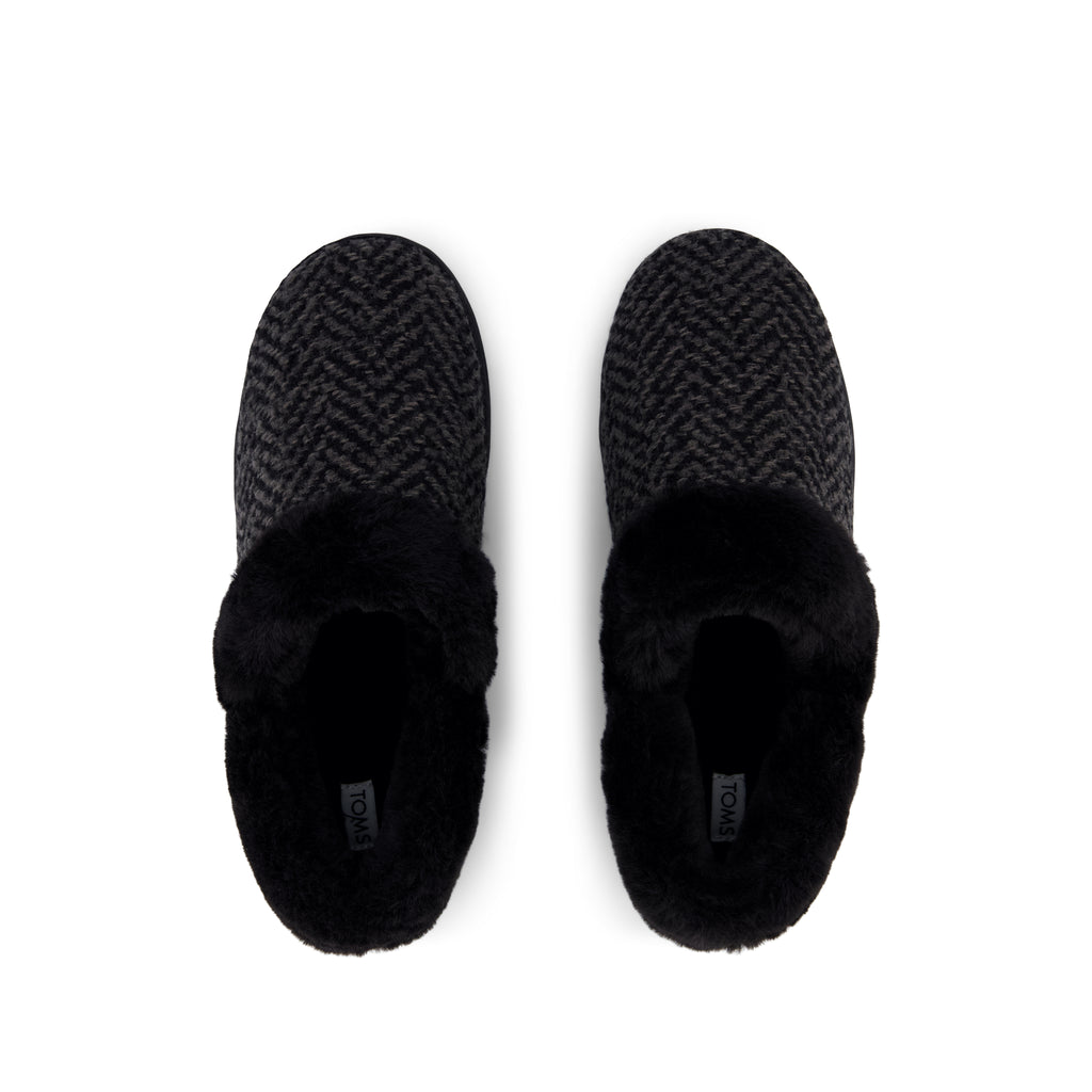 Oslo Convertible Slipper - Black Herringbone Top View