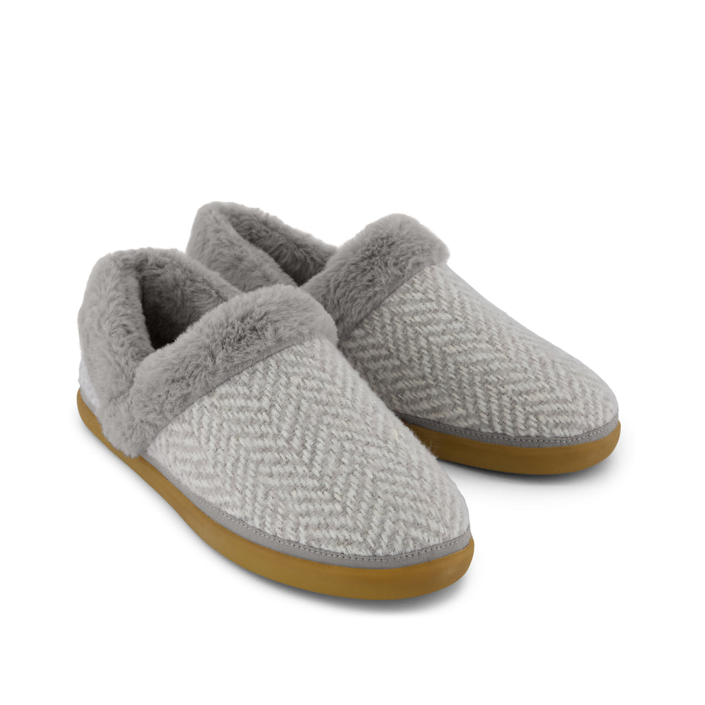Oslo Convertible Slipper - Drizzle Grey Herringbone Front View