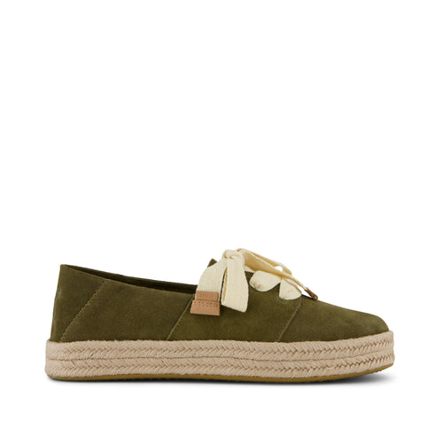 Carolina Lace-Up Espadrille - Military Olive Suede Side View