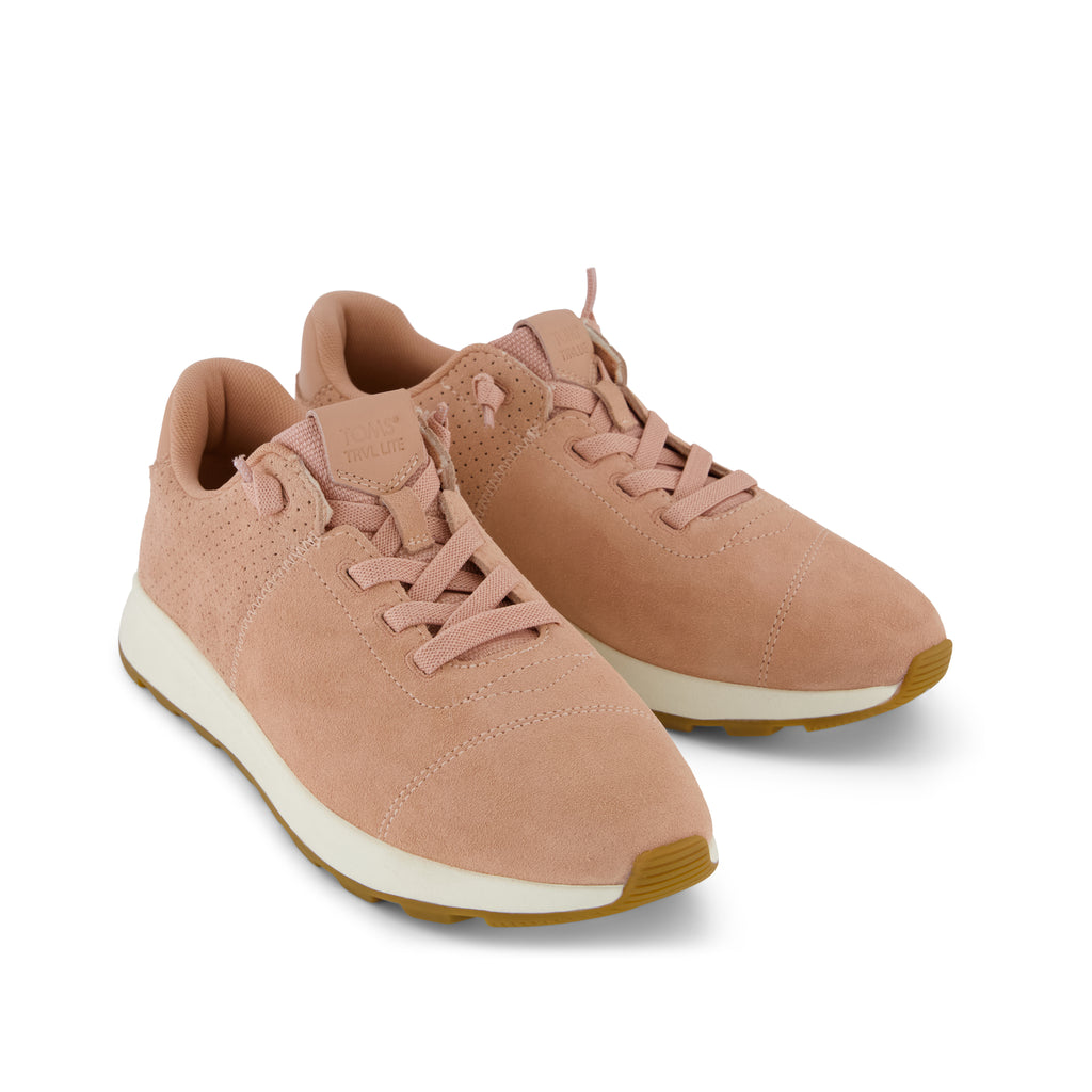TRVL LITE Cabrillo Sneaker - Water Repellant Pink Café Crème and Perforated Suede Front View