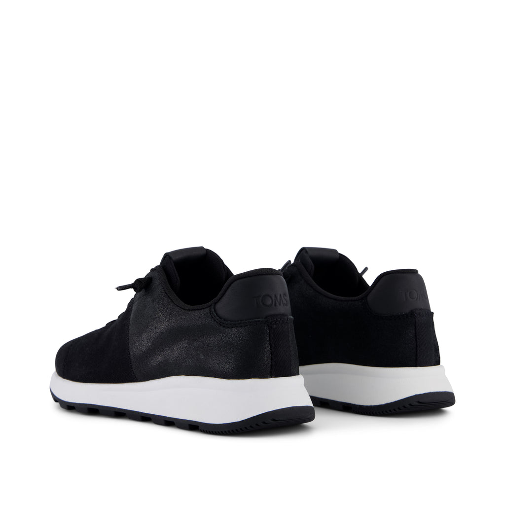 TRVL LITE Cabrillo Sneaker - Water Repellant Black Vintage Twill and Metallic Suede Back View