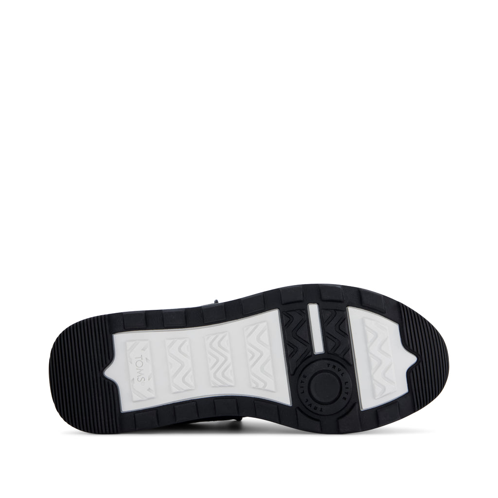 TRVL LITE Cabrillo Sneaker - Water Repellant Black Vintage Twill and Metallic Suede Bottom Sole View