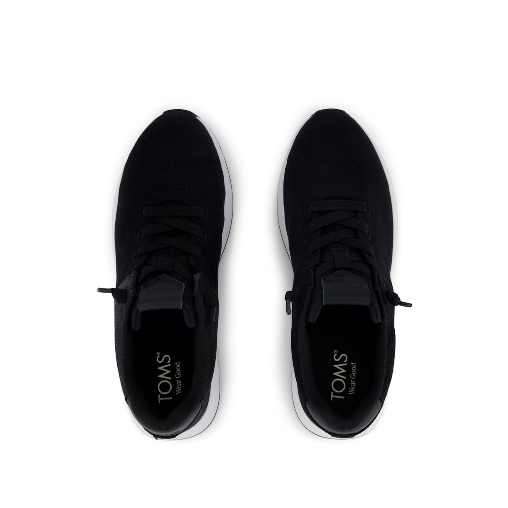 TRVL LITE Cabrillo Sneaker - Water Repellant Black Vintage Twill and Metallic Suede Top View