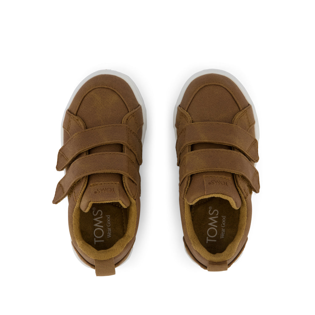 Cruz Double Strap Toddler Sneaker - Toffee Microsuede Top View