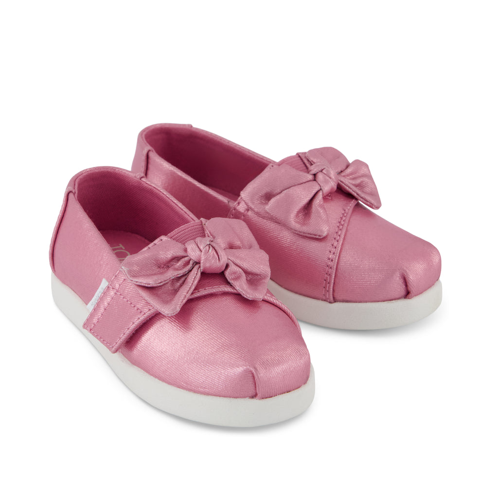 Alpargata Classic Toddler Shoe - Rose Pink Metallic Twill with Bow Front View