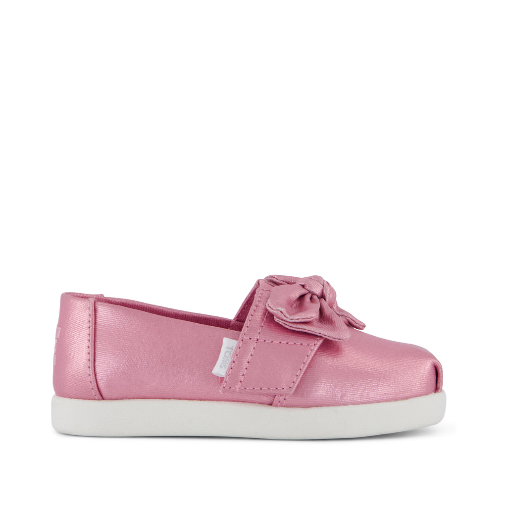 Alpargata Classic Toddler Shoe - Rose Pink Metallic Twill with Bow Side View