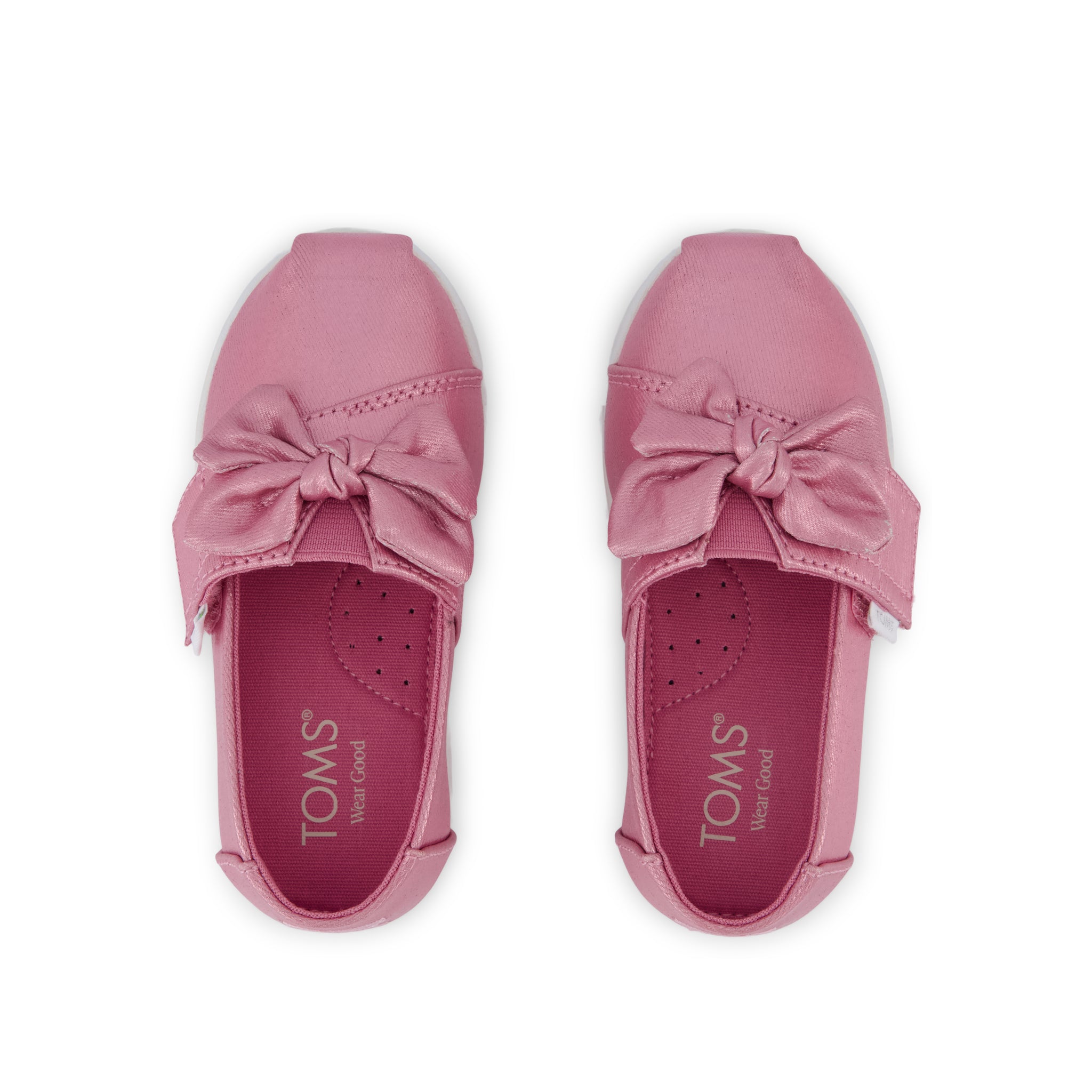 Alpargata Classic Toddler Shoe - Rose Pink Metallic Twill with Bow Top View
