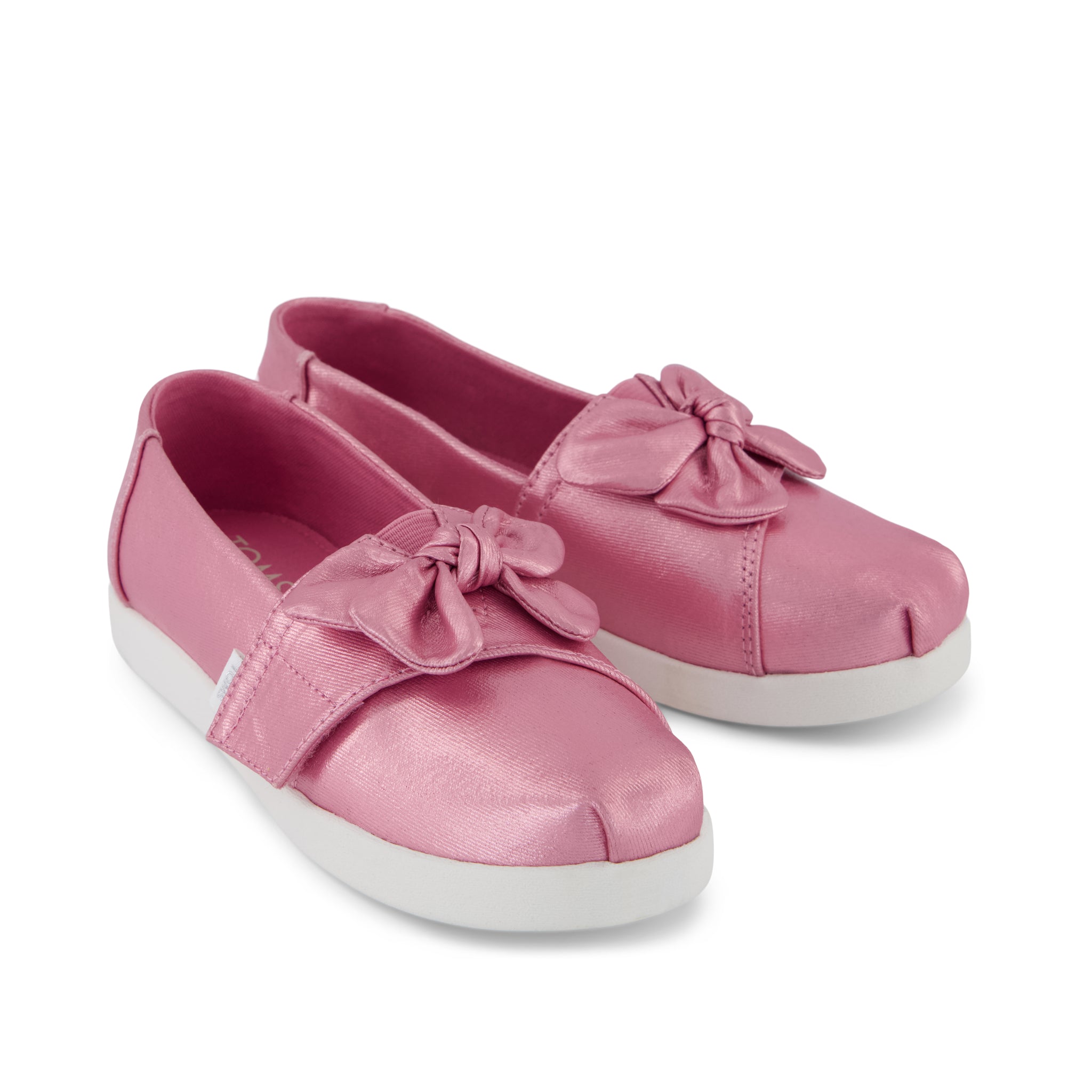 Alpargata Classic Kids Shoe - Rose Pink Metallic Twill with Bow Front View