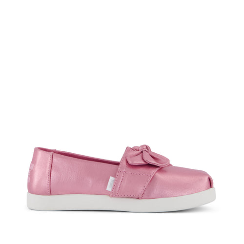 Alpargata Classic Kids Shoe - Rose Pink Metallic Twill with Bow Side View