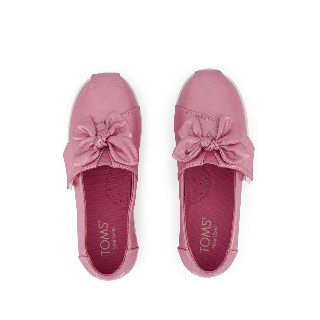Alpargata Classic Kids Shoe - Rose Pink Metallic Twill with Bow Top View