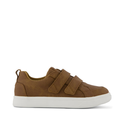 Cruz Double Strap Kids Sneaker - Toffee Microsuede Side View