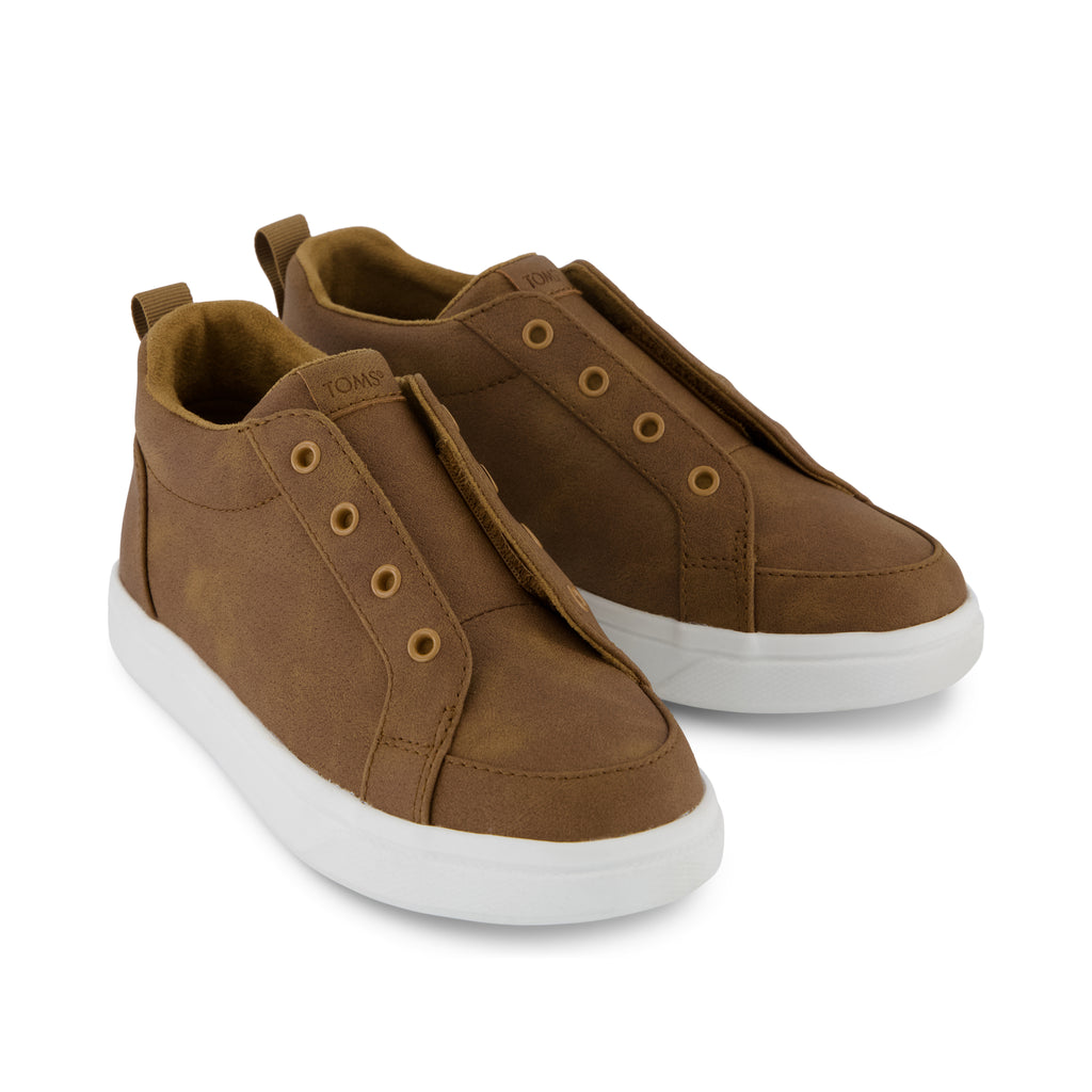 Cruz Mid Kids Slip On Shoe - Toffee Microsuede Front View
