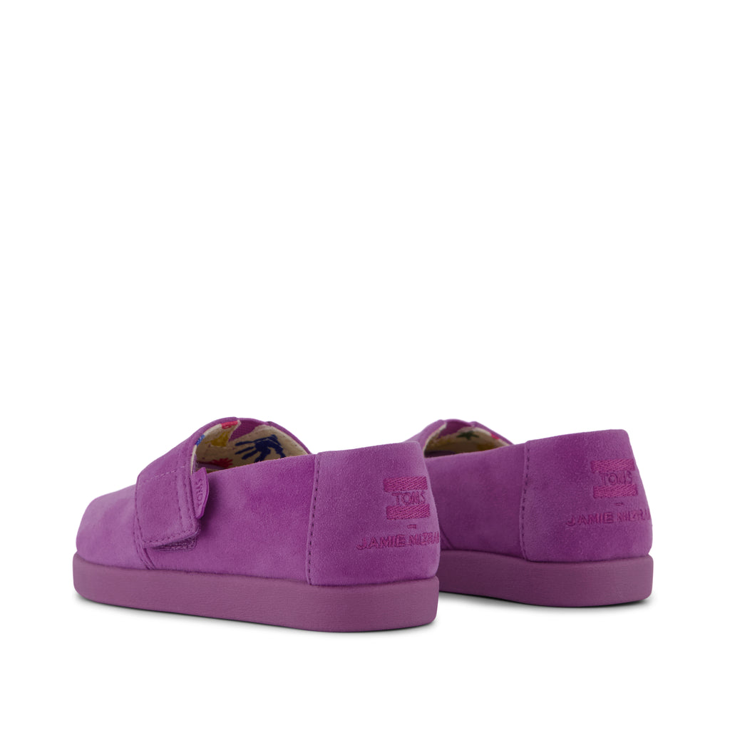 TOMS x Jamie Mizrahi Alpargata Classic Toddler Shoe -  Water Repellent Bright Mulberry Suede Back View