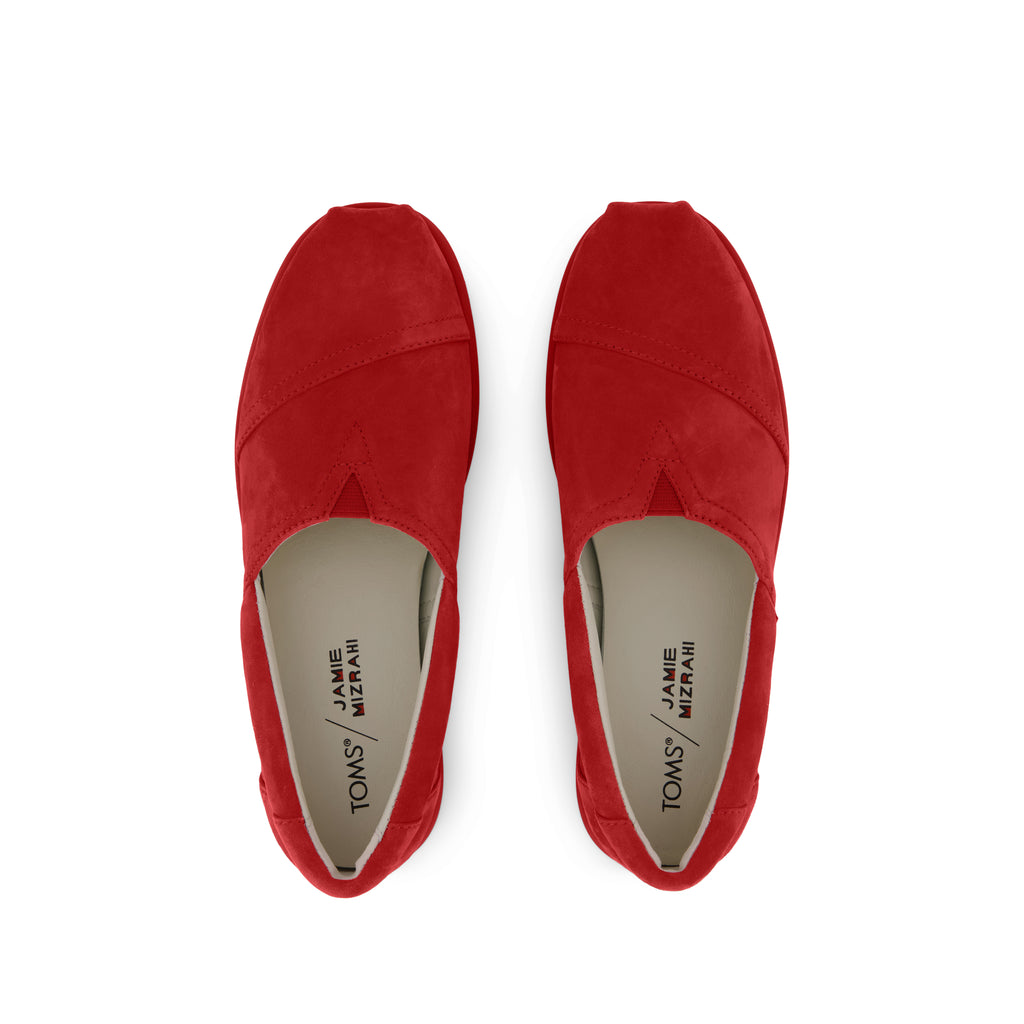TOMS x Jamie Mizrahi Alp FWD  - Cherry Red Suede Top View