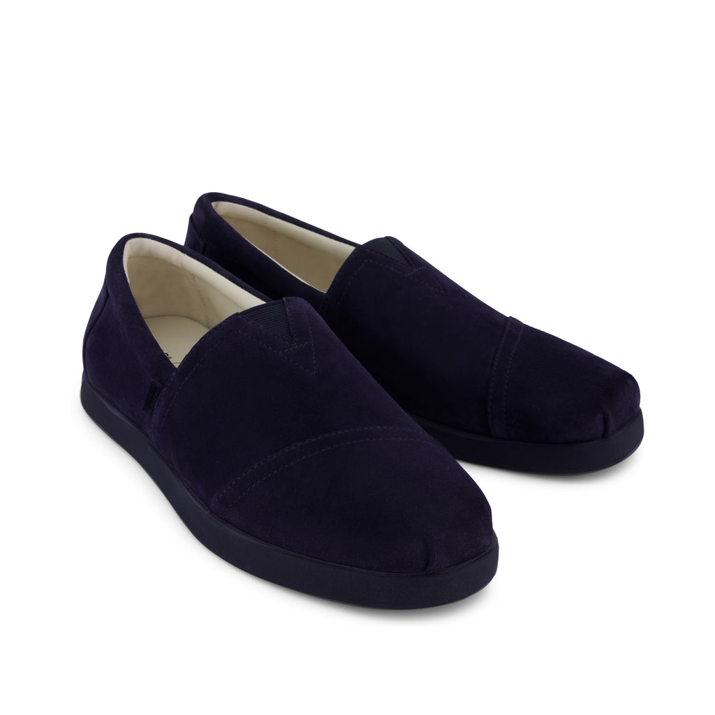 TOMS x Jamie Mizrahi Alp FWD - Water Repellent Navy Noir Suede Front View