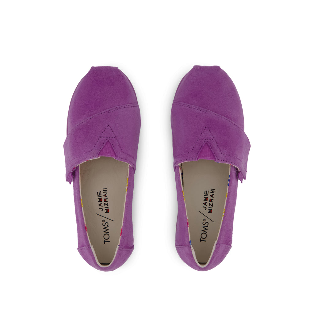 TOMS x Jamie Mizrahi Alpargata Classic Kids  Shoe -  Water Repellent Bright Mulberry Suede Top View