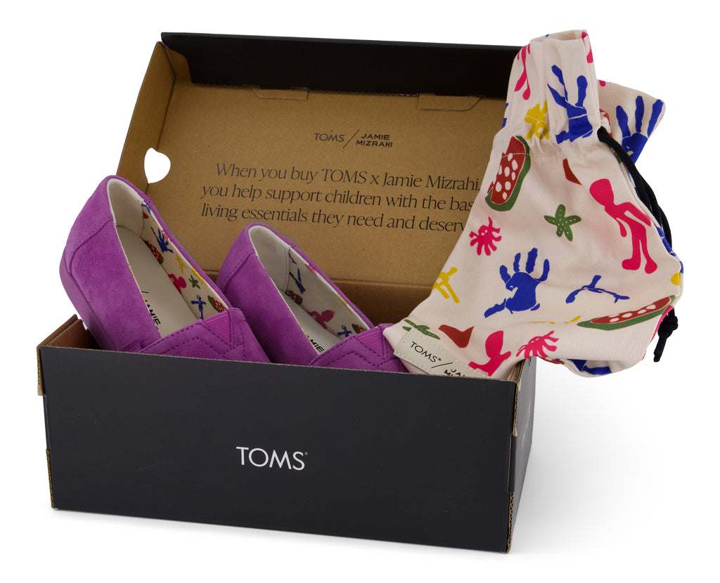 TOMS x Jamie Mizrahi Alpargata Classic Kids  Shoe -  Water Repellent Bright Mulberry Suede Dust Bag View