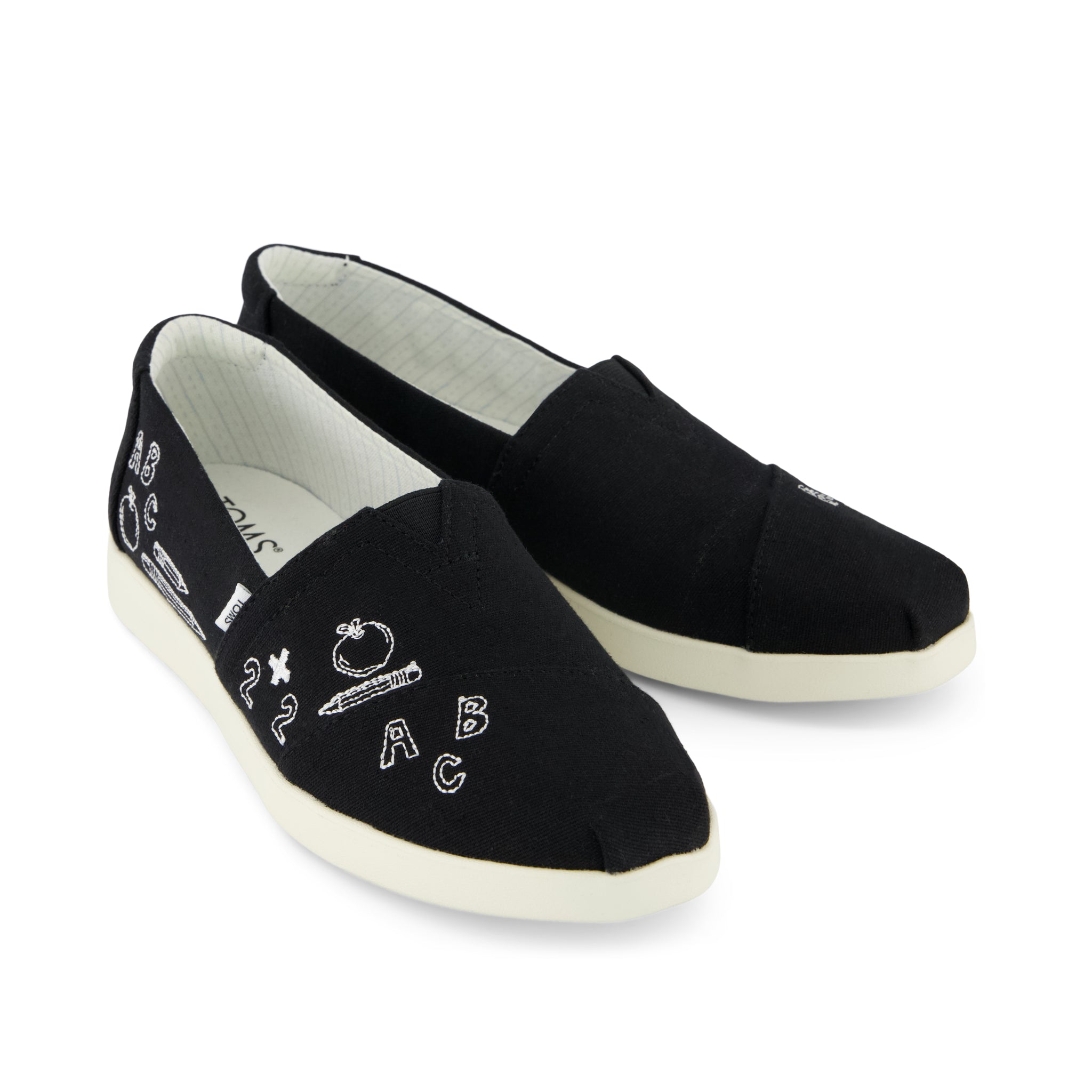 Alpargata Plus - Black Slub Woven Back To School Doodle Embroidery Front View