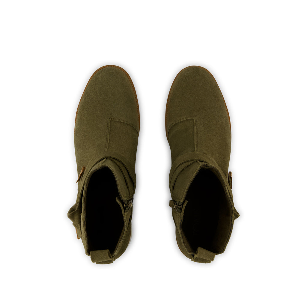 Marlow Boot - Water Repellent Military Olive Suede Top View