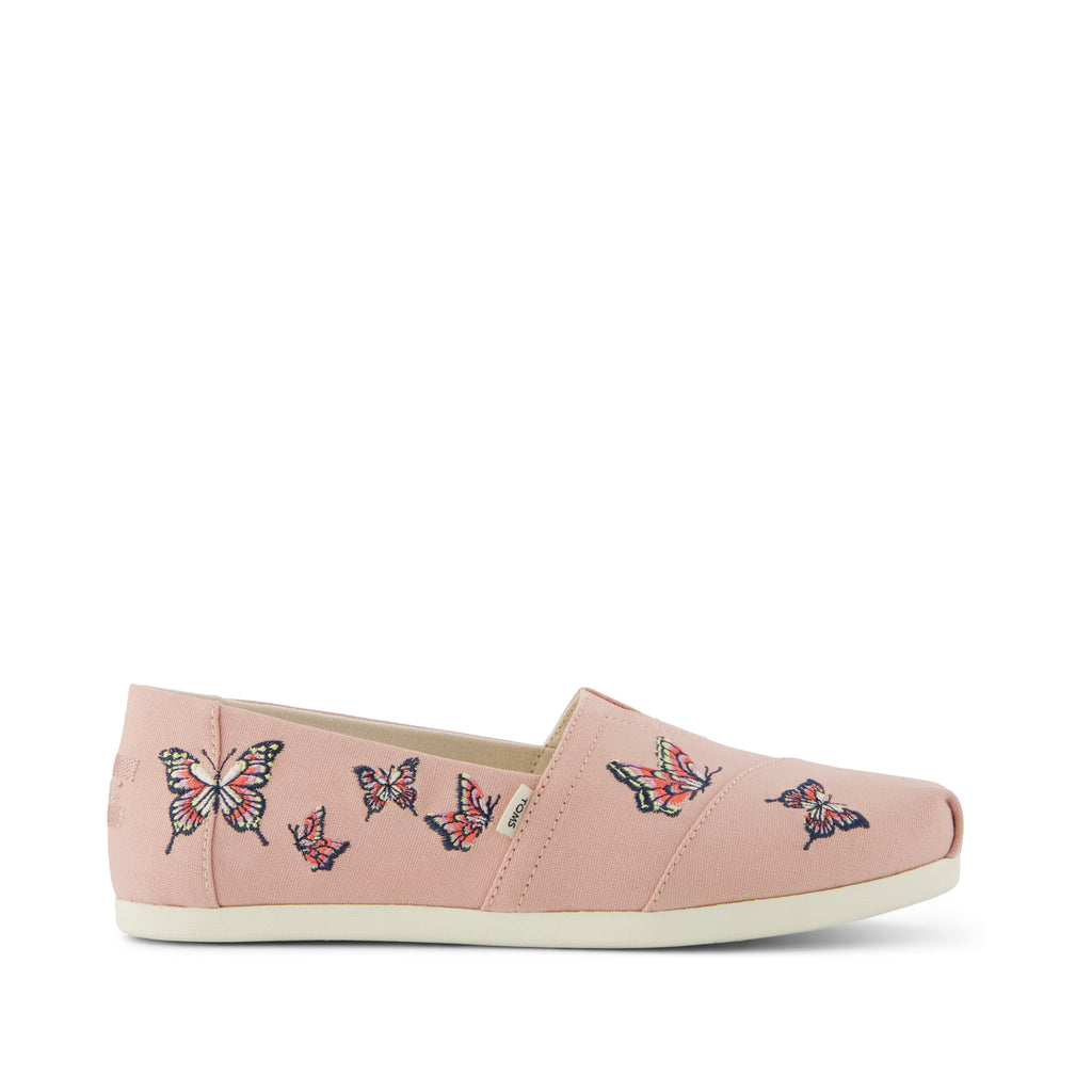 Alpargata Classic - Pale Rose Canvas with Embroidered Butterflies Side View